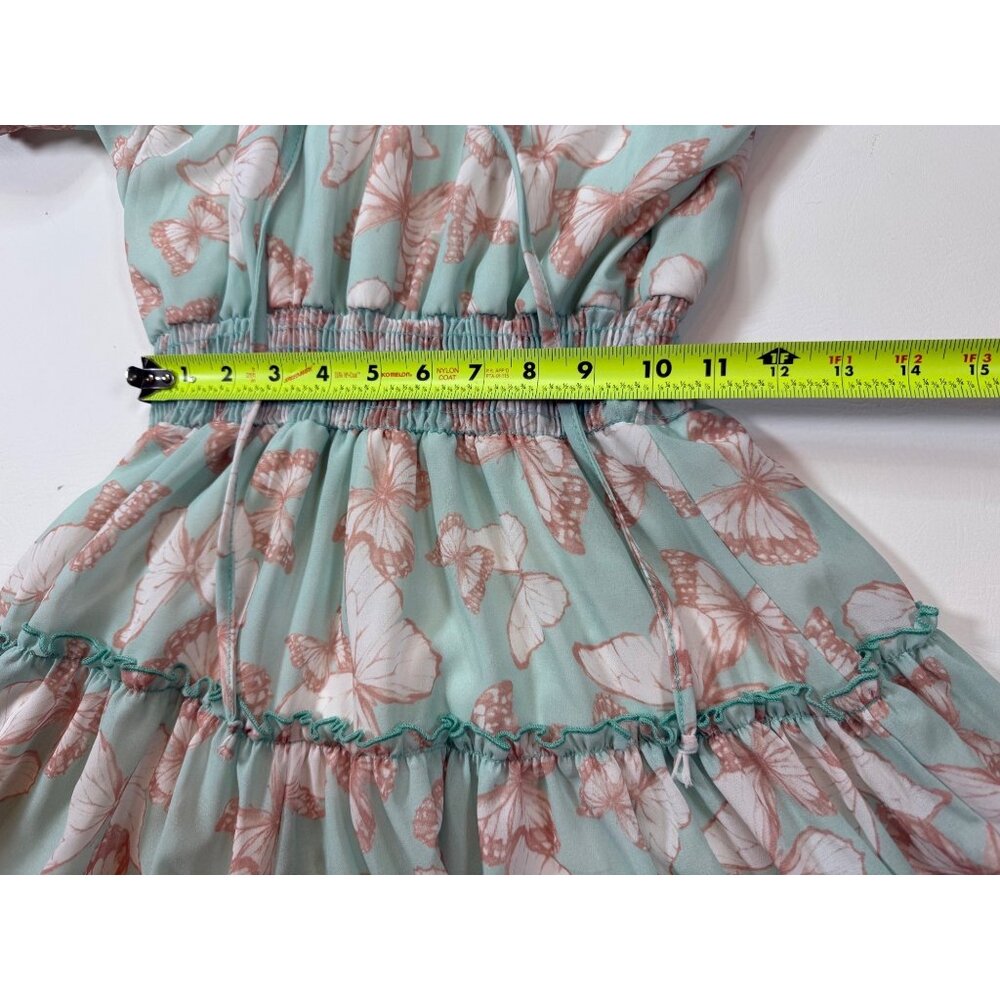 Altard State Butterfly Print Mint Ruffled Dress Size M Polyester (HH224) - Picture 7 of 10